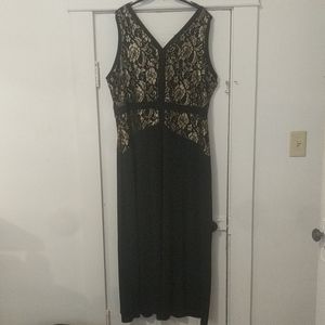 Black with gold lace long cocktail / formal dress